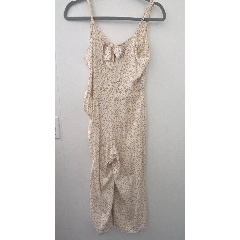 Valija Boho Floral Tie-Front Wide Leg Jumpsuit Size M Ivory & Mustard Yellow